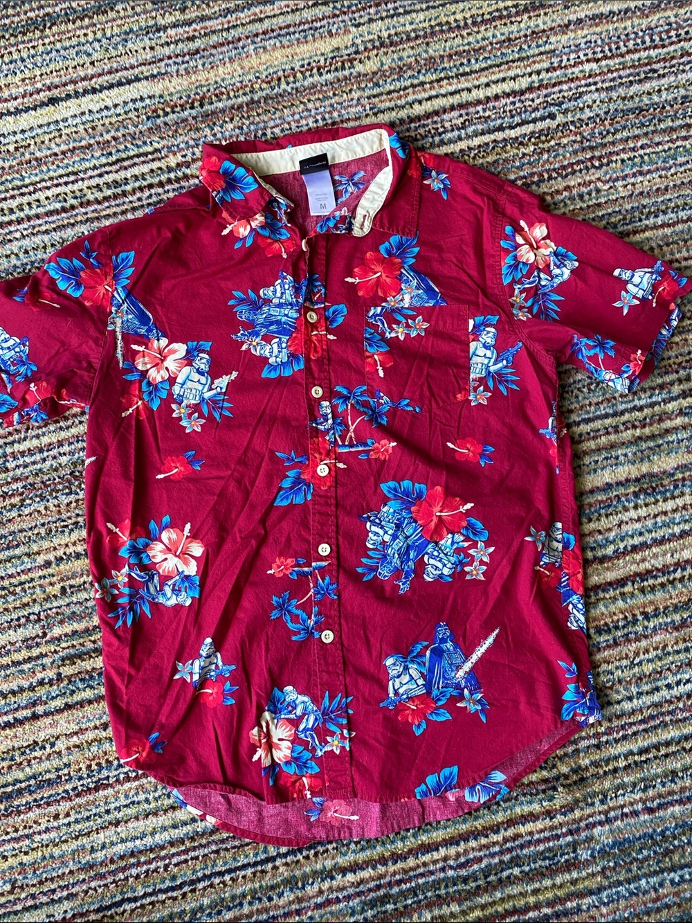 Star Wars Men's Red Floral Short-Sleeve Button-Up Shirt